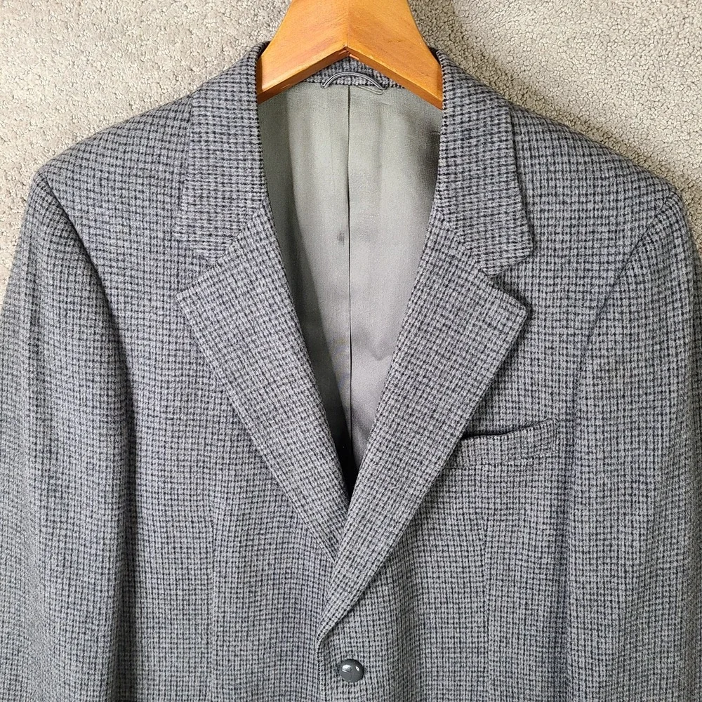 Vintage Ratner Jacket Mens 40R Gray Tweed Sport Coat Micro Check 2 Button Blazer